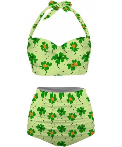 Womens Two Pieces Bikini Set Swimsuits High Waisted Bathing Suits Halter Ruched Bikini St Patricks Day Leaf $15.40 Swimsuits