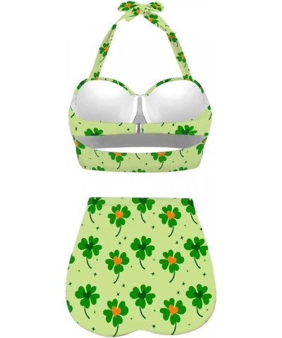 Womens Two Pieces Bikini Set Swimsuits High Waisted Bathing Suits Halter Ruched Bikini St Patricks Day Leaf $15.40 Swimsuits