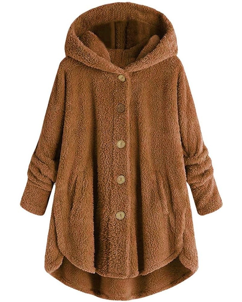 Winter Coats for Women,Plus Size Fleece Sherpa Jacket Thicken Warm Jacket Fashion Hooded Overcoat with Fur Hood 11❉❉brown $8....