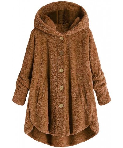 Winter Coats for Women,Plus Size Fleece Sherpa Jacket Thicken Warm Jacket Fashion Hooded Overcoat with Fur Hood 11❉❉brown $8....