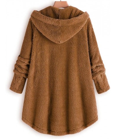 Winter Coats for Women,Plus Size Fleece Sherpa Jacket Thicken Warm Jacket Fashion Hooded Overcoat with Fur Hood 11❉❉brown $8....