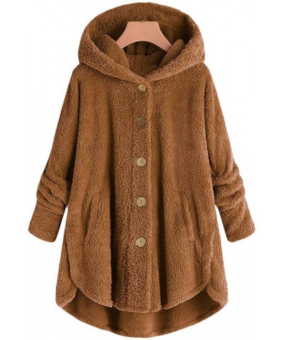 Winter Coats for Women,Plus Size Fleece Sherpa Jacket Thicken Warm Jacket Fashion Hooded Overcoat with Fur Hood 11❉❉brown $8....