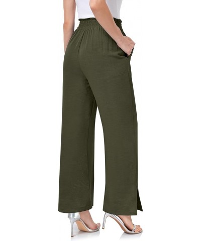 Women's Wide Leg Casual Pants High Waisted Adjustable Tie Knot Business Work Trousers with Pockets Army Green $9.65 Pants