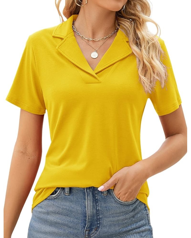 Women's Polo Shirts Lapel Collar V Neck Short Sleeve Blouse Dressy Casual Tunic Tops Yellow $17.39 Shirts