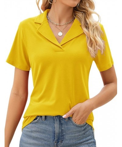 Women's Polo Shirts Lapel Collar V Neck Short Sleeve Blouse Dressy Casual Tunic Tops Yellow $17.39 Shirts