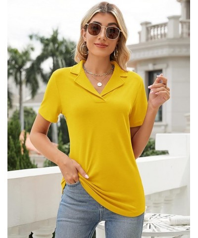 Women's Polo Shirts Lapel Collar V Neck Short Sleeve Blouse Dressy Casual Tunic Tops Yellow $17.39 Shirts