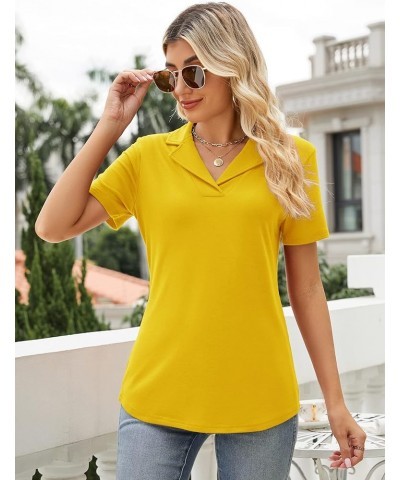 Women's Polo Shirts Lapel Collar V Neck Short Sleeve Blouse Dressy Casual Tunic Tops Yellow $17.39 Shirts