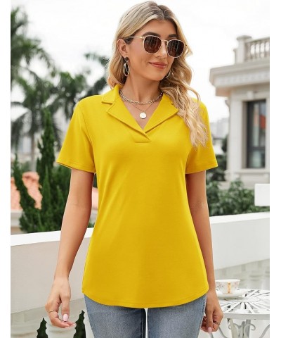 Women's Polo Shirts Lapel Collar V Neck Short Sleeve Blouse Dressy Casual Tunic Tops Yellow $17.39 Shirts