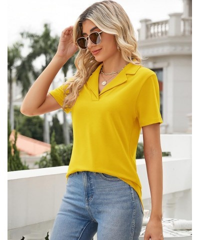 Women's Polo Shirts Lapel Collar V Neck Short Sleeve Blouse Dressy Casual Tunic Tops Yellow $17.39 Shirts