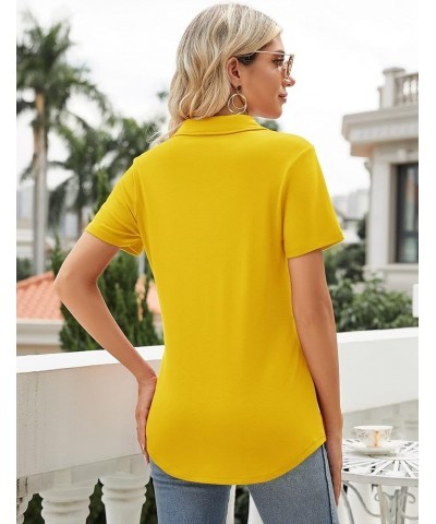 Women's Polo Shirts Lapel Collar V Neck Short Sleeve Blouse Dressy Casual Tunic Tops Yellow $17.39 Shirts