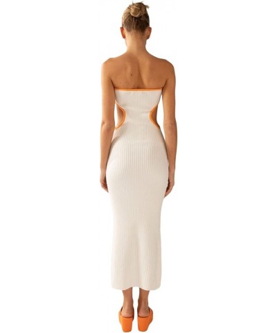 Women's Fashion Tube Bodycon Dress Strapless Off-Shoulder Hollow Out Slit Long Dress Sexy Backless Skinny Dress E White $9.60...