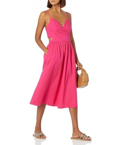 Women's Makenna Strappy Cross-Front Smocked-Back Midi Dress Hot Pink $20.71 Dresses