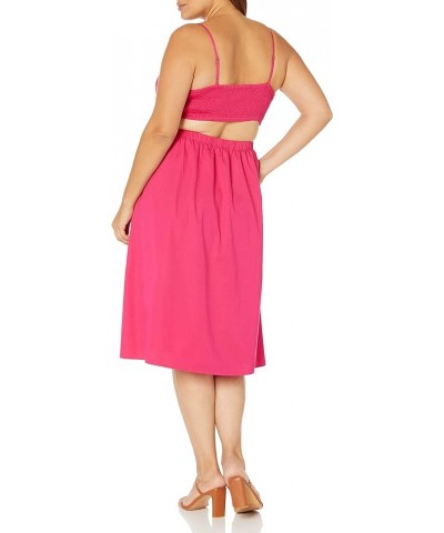 Women's Makenna Strappy Cross-Front Smocked-Back Midi Dress Hot Pink $20.71 Dresses