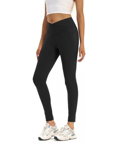 Crossover Leggings for Women High Waisted with Pockets Gym Yoga Workout Athletic Pants Soft Tights Girls Clothes Black $10.00...