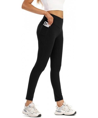 Crossover Leggings for Women High Waisted with Pockets Gym Yoga Workout Athletic Pants Soft Tights Girls Clothes Black $10.00...