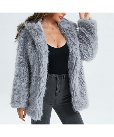 Women's Winter Round Long Sleeve Coat Fleece Cropped Faux Fur Jacket Shaggy Warm Outerwear for Fall Sport Solstice Grey B $42...