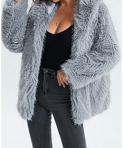 Women's Winter Round Long Sleeve Coat Fleece Cropped Faux Fur Jacket Shaggy Warm Outerwear for Fall Sport Solstice Grey B $42...