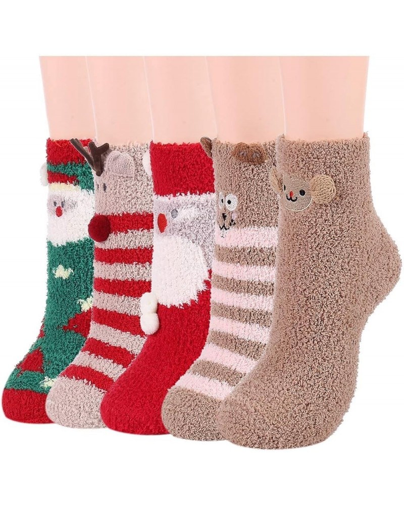 Fuzzy Socks for Women Slipper Fluffy Microfiber Socks Casual Home Winter Warm Sleeping Cozy Crew Sock 5 Pairs Red Deer $10.79...