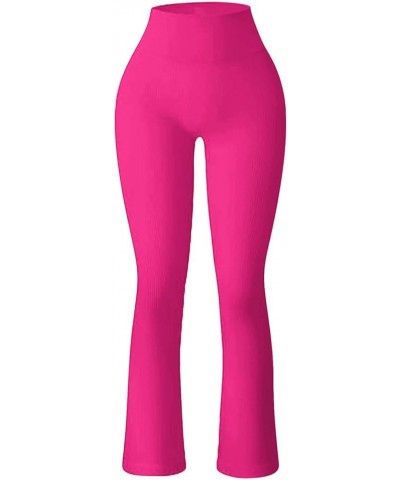 Women's Flare Leggings with Pockets Tummy Pants High Waisted Pants Pants for Women Athletic Leggings for Women High Hot Pink-...