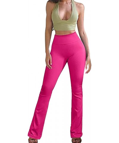 Women's Flare Leggings with Pockets Tummy Pants High Waisted Pants Pants for Women Athletic Leggings for Women High Hot Pink-...