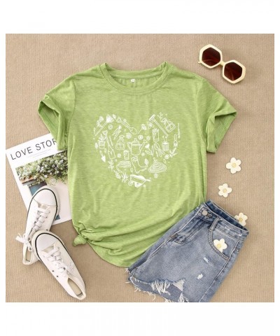 Women's Garden Heart T Shirt Gardener Gift Graphic Short Sleeve Tee Plant Lovers Summer Causal Loose Botanical Top Light Gree...