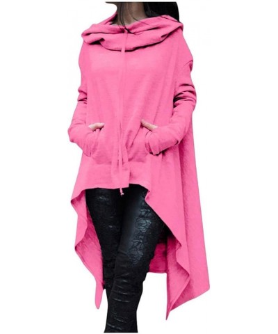 Women's Pullover Hoodies Sweatshirt Hem Sweater Long Sleeve Oversize Top Dress Knitwer Poncho Coat Pockets 07-pink $8.63 Hood...