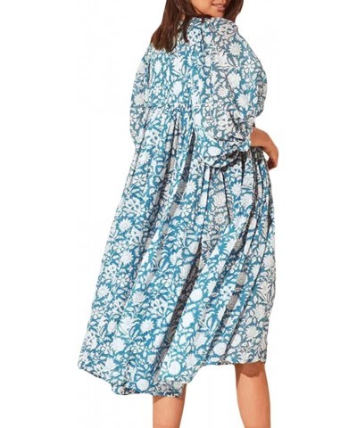 Women Floral Tiered Midi Long Dress Bohemian Puff Half Sleeve V Neck Ruffle Maxi Dress Loose Flowy Beach Sundress Bb Light Bl...