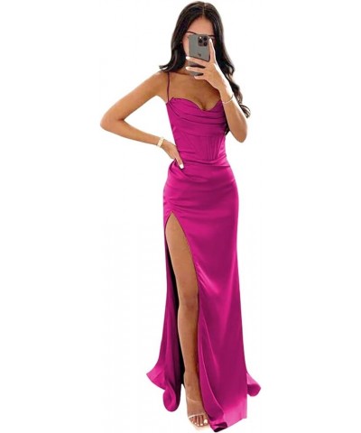 Halter Prom Dresses Sweetheart with Slit Formal Party Evening Dresses Fuchsia $20.00 Dresses