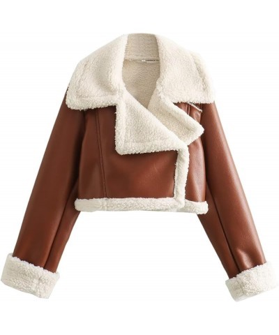 Short Faux Leather Jacket for Womens Thick Warm Wool Cropped Jacket Womens Winter Zipper Coats Fleece Chic Tops Brown $23.39 ...