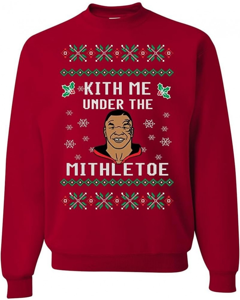 Mike Tyson Kith Me Under The Mithletoe Ugly Christmas Crewneck Sweatshirt Red $15.05 T-Shirts