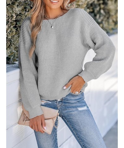 Women's Round Neck Sweater Ribbed Knit Twist Back Pullover with Long Sleeves Light Grey $14.52 Sweaters