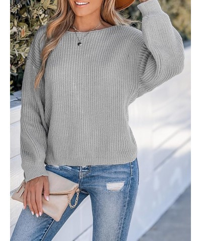 Women's Round Neck Sweater Ribbed Knit Twist Back Pullover with Long Sleeves Light Grey $14.52 Sweaters