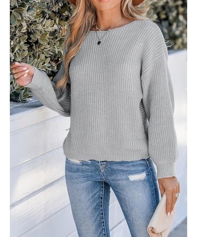 Women's Round Neck Sweater Ribbed Knit Twist Back Pullover with Long Sleeves Light Grey $14.52 Sweaters