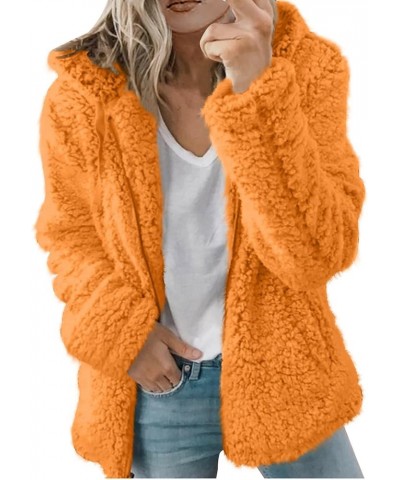 Womens Sherpa Jacket Loose Button Fuzzy Jacket Casual Cardigan Faux Fur Jacket Winter Warm Fleece Jacket With Pocket A08orang...