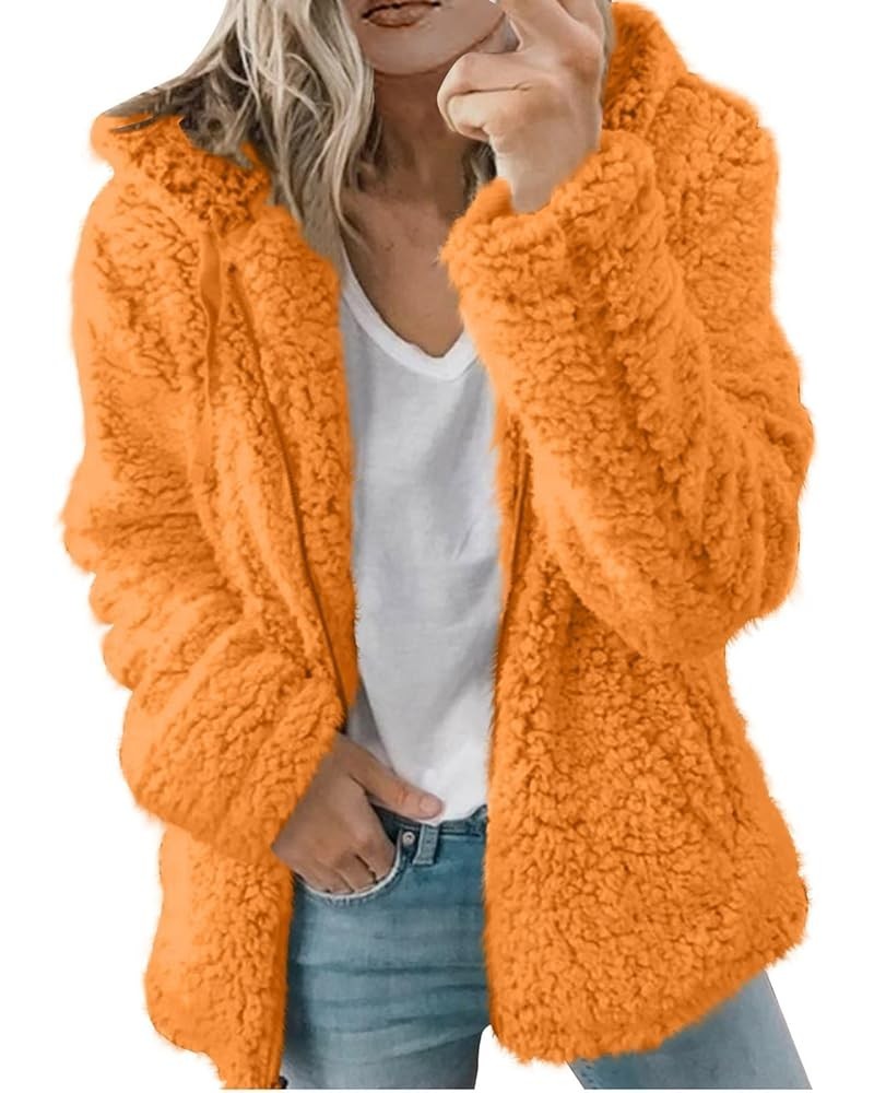 Womens Sherpa Jacket Loose Button Fuzzy Jacket Casual Cardigan Faux Fur Jacket Winter Warm Fleece Jacket With Pocket A08orang...