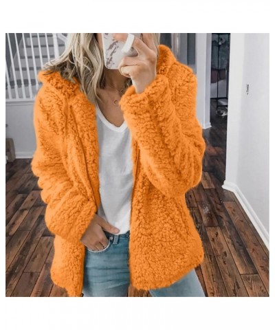 Womens Sherpa Jacket Loose Button Fuzzy Jacket Casual Cardigan Faux Fur Jacket Winter Warm Fleece Jacket With Pocket A08orang...