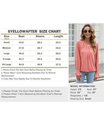 Women Long Flare Sleeves Blouses Pleated Crewneck Relaxed Fit Tunic Fall Basic Tops Casual Shirts 1 Pink $12.25 Tops