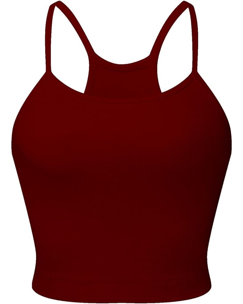 Women's Sleeveless Crop Tank Top Sexy Scoop Neck Racerback Ribbed Knit Basic Camisole Burgundy $8.54 Tanks