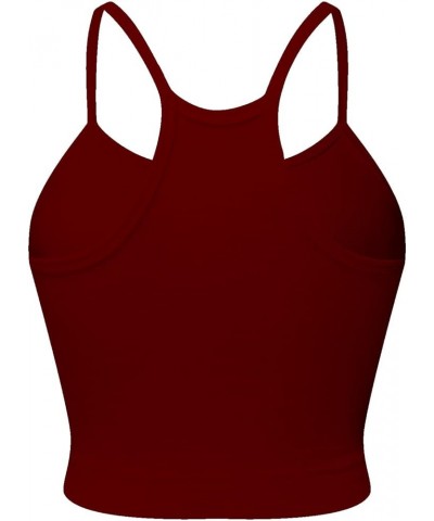 Women's Sleeveless Crop Tank Top Sexy Scoop Neck Racerback Ribbed Knit Basic Camisole Burgundy $8.54 Tanks