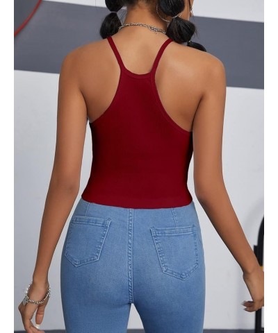 Women's Sleeveless Crop Tank Top Sexy Scoop Neck Racerback Ribbed Knit Basic Camisole Burgundy $8.54 Tanks