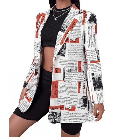 Women's Casual Long Sleeve Pop Art Colorful Blazer Graphic Work Suit Jacket White Newspaper $18.04 Blazers