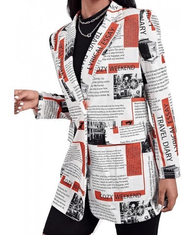 Women's Casual Long Sleeve Pop Art Colorful Blazer Graphic Work Suit Jacket White Newspaper $18.04 Blazers