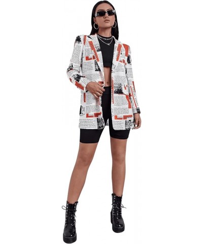 Women's Casual Long Sleeve Pop Art Colorful Blazer Graphic Work Suit Jacket White Newspaper $18.04 Blazers