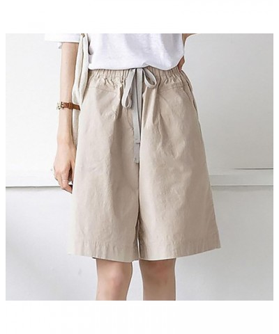 High Waist Wide Leg Bermuda Shorts for Women Fashion 2023 Casual Loose Fit Summer Drawstring Beach Shorts J07-khaki $7.99 Shorts