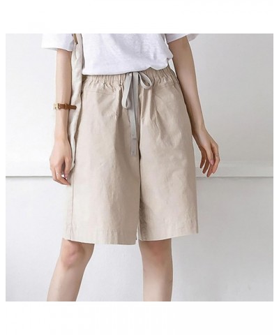 High Waist Wide Leg Bermuda Shorts for Women Fashion 2023 Casual Loose Fit Summer Drawstring Beach Shorts J07-khaki $7.99 Shorts