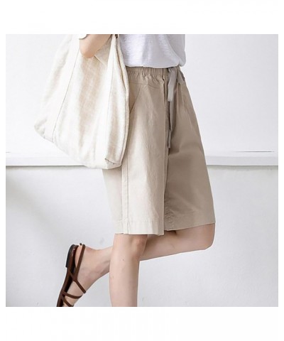 High Waist Wide Leg Bermuda Shorts for Women Fashion 2023 Casual Loose Fit Summer Drawstring Beach Shorts J07-khaki $7.99 Shorts