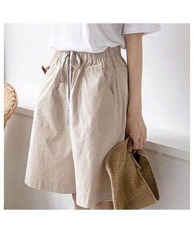 High Waist Wide Leg Bermuda Shorts for Women Fashion 2023 Casual Loose Fit Summer Drawstring Beach Shorts J07-khaki $7.99 Shorts