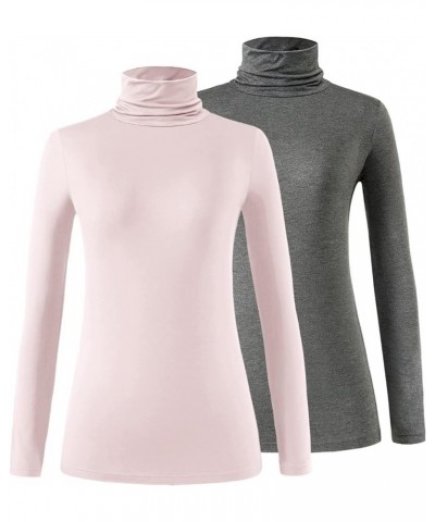 Womens Long Sleeve Turtleneck Shirt Lightweight Slim Turtle Neck Active Tops Basic Pullover Undershirt 2 Pack 2-pack Gray/Dus...