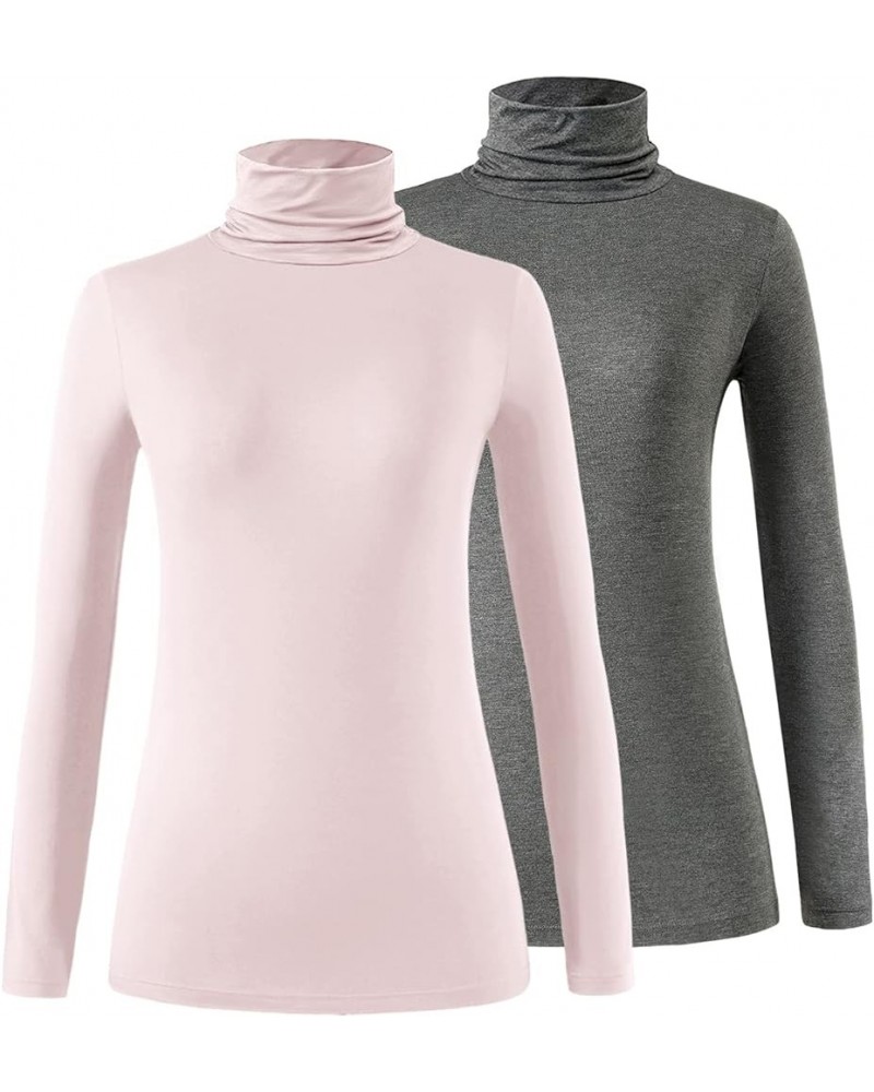 Womens Long Sleeve Turtleneck Shirt Lightweight Slim Turtle Neck Active Tops Basic Pullover Undershirt 2 Pack 2-pack Gray/Dus...