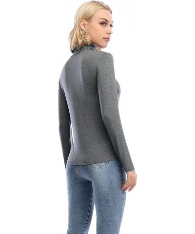 Womens Long Sleeve Turtleneck Shirt Lightweight Slim Turtle Neck Active Tops Basic Pullover Undershirt 2 Pack 2-pack Gray/Dus...